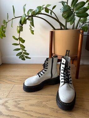 Dr. Martens White Platform Lace-Up Boots with Black Sole